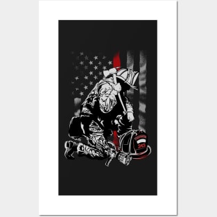 Firefighter American USA Flag Posters and Art